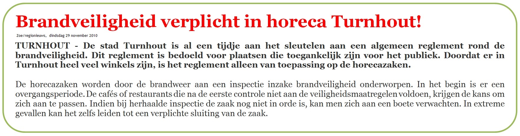 Brandveiligheid verplicht in horeca Turnhout